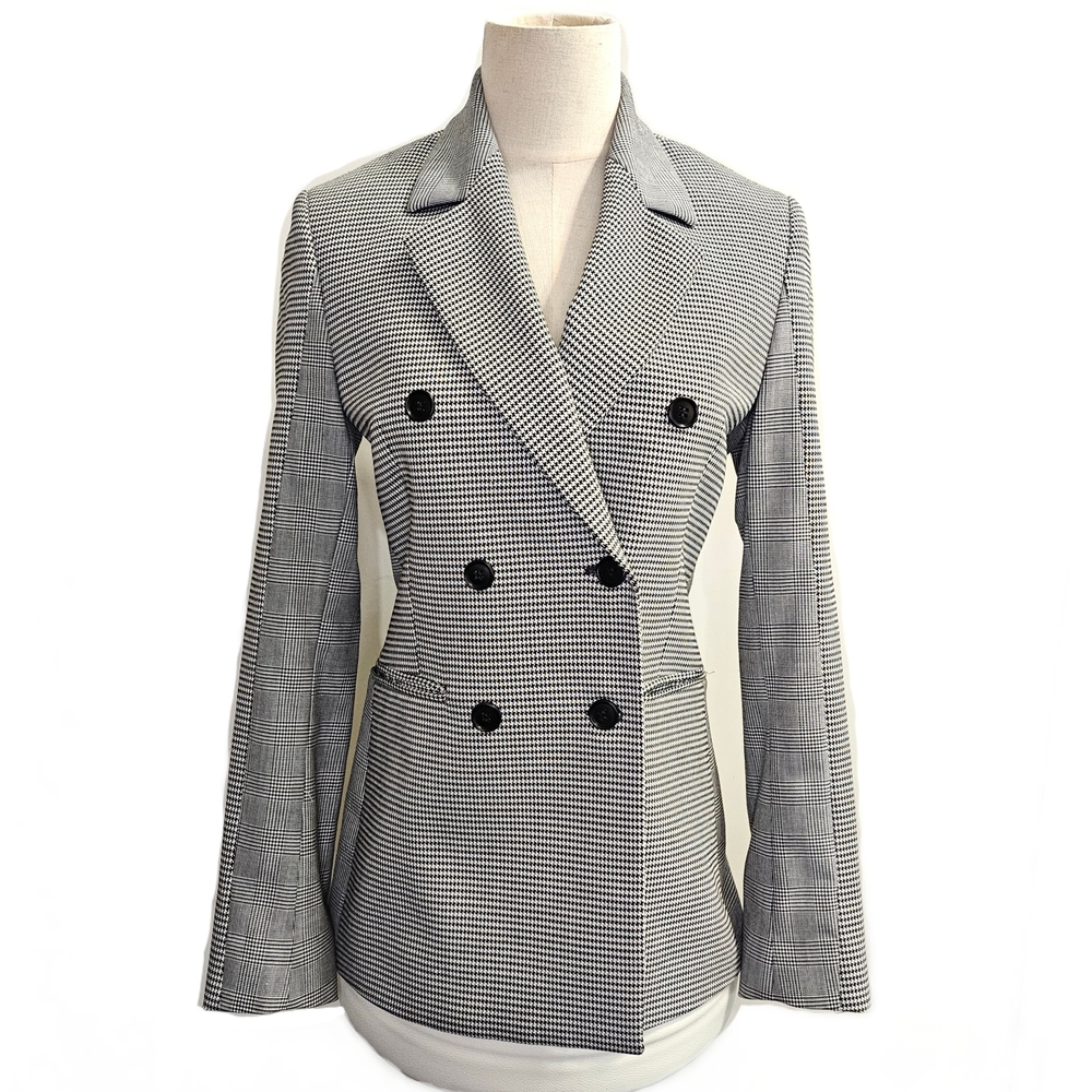 Women's Black and White Houndstooth Double Breasted Blazer